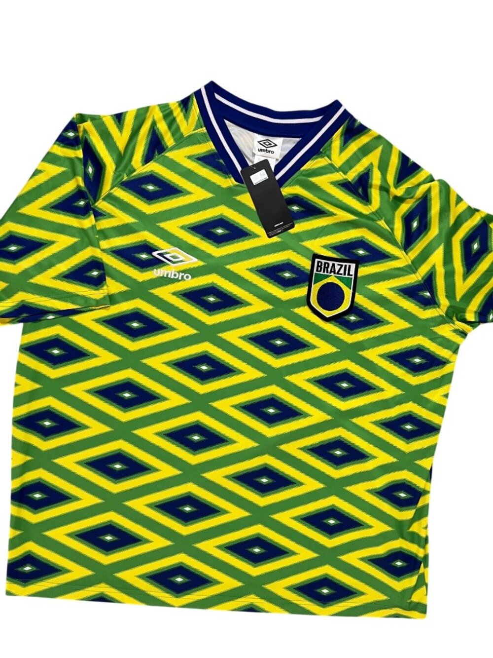 Umbro Brazil Green Yellow Blue Geometric Soccer Jersey